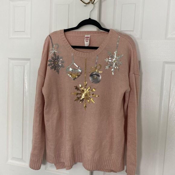 Chunky Christmas Bauble Light Pink Gold Silver Knit Sweater Holiday Time XL - Picture 4 of 6